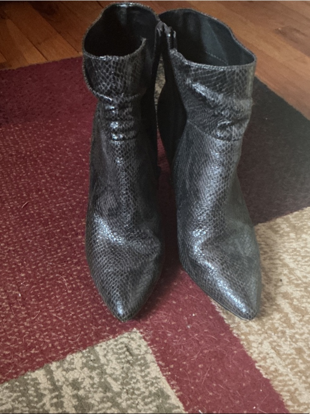 XOXO-Dark gray, Textured Pointed Ankle Booties